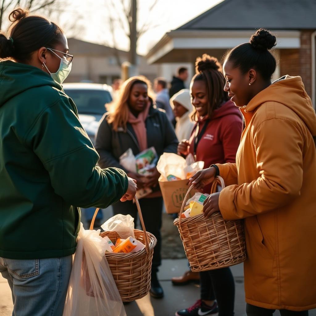 Voluntários entregando alimentos a famílias